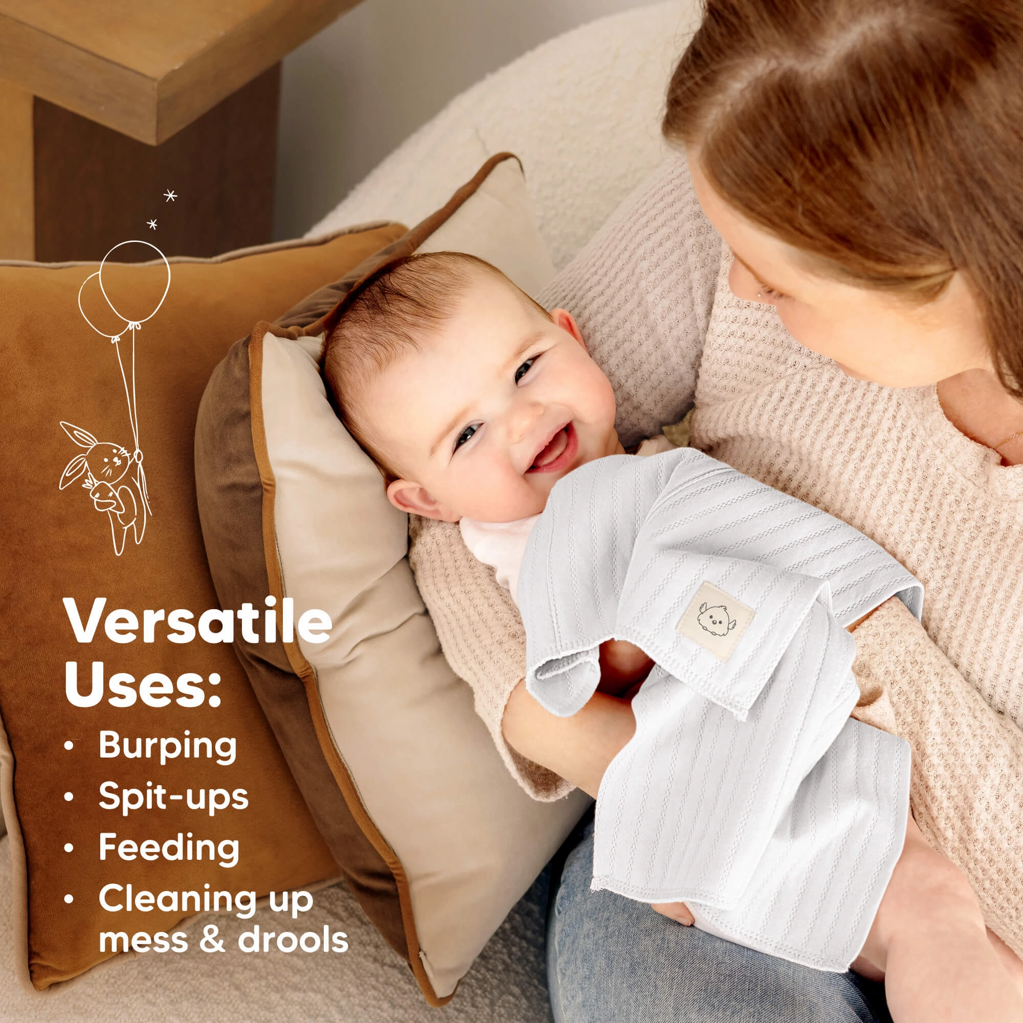 6-Pack Shea (Stria) Burp Cloths (Granite)