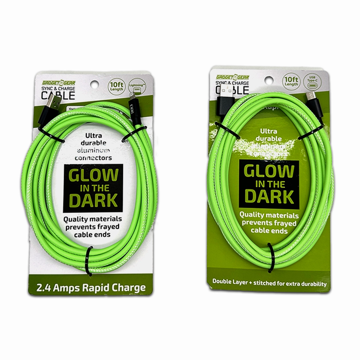 Charging Cable Glow in The Dark Assortment 10FT - 6 Pieces Per Retail Ready Display 88498