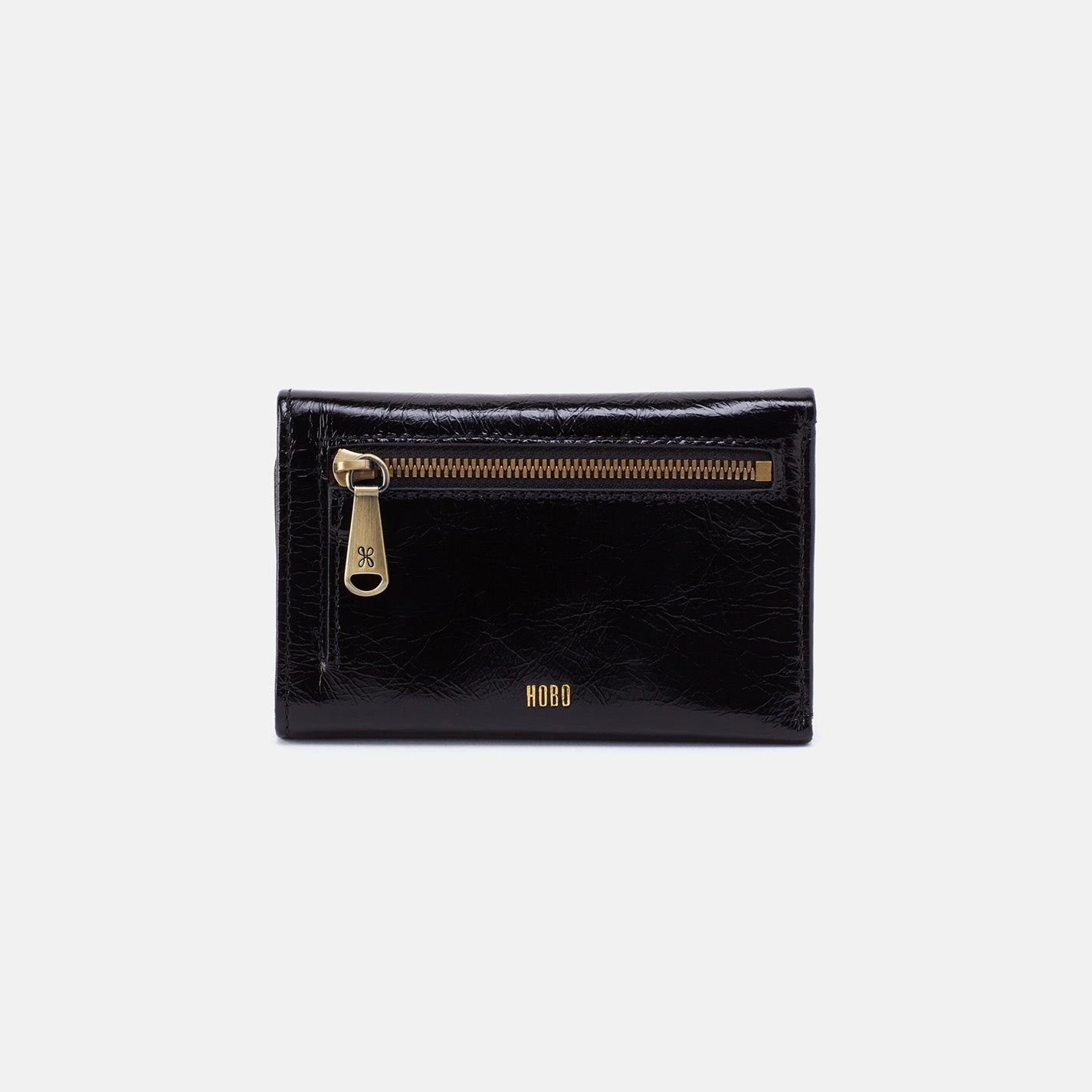 Jill Trifold Wallet In Polished Leather - Black