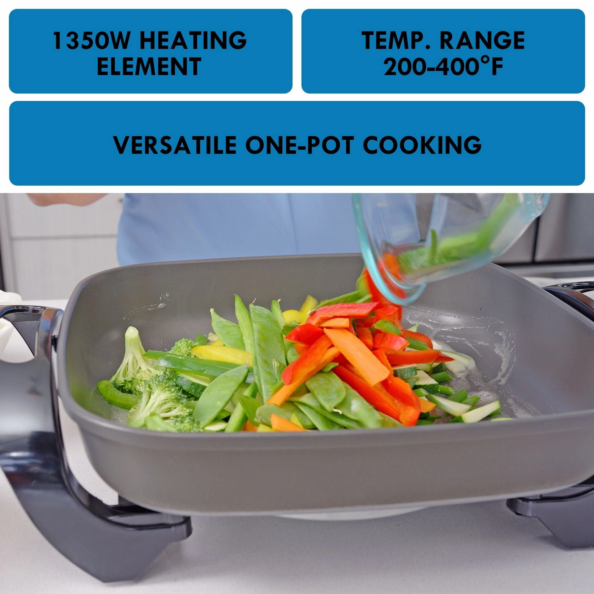 Kenmore Non-Stick Electric Skillet with Tempered Glass Lid, Black and Grey, Deep-Dish Frying Pan, 12" x 12" Cooking Surface, Vented Lid, One-Pot Cooking, Grill, Saute, Stir-Fry, Stew